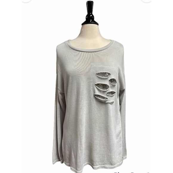 Tempo Paris Grey Long Sleeve Tunic Size M/L NWT - Picture 1 of 6